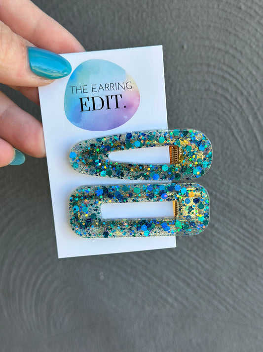 Sapphire Confetti Hair Clips