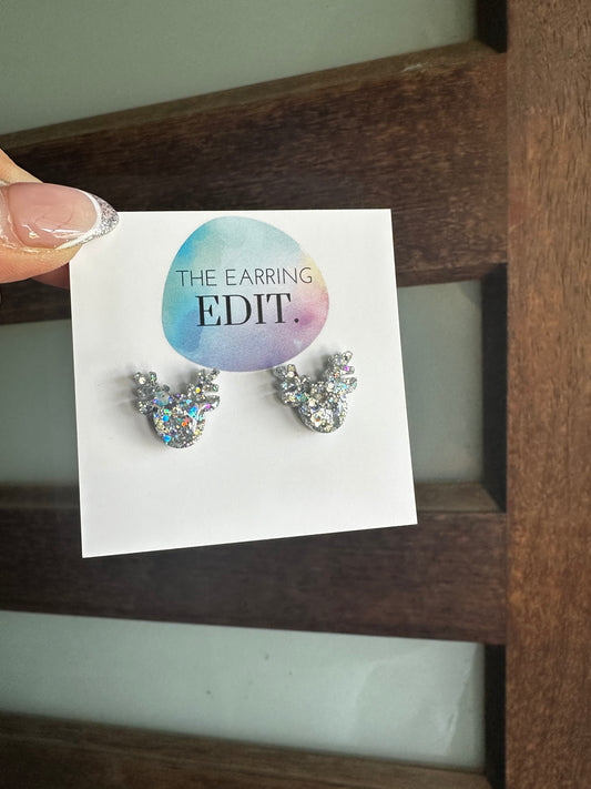 Silver Sparkle Reindeer Studs