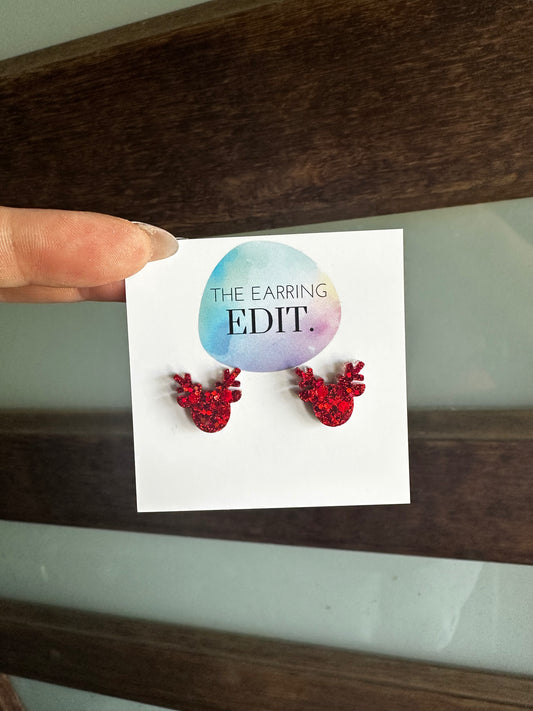 Red Reindeer Sparkle Stud