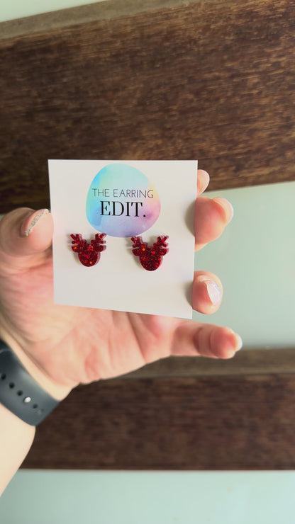 Red Reindeer Sparkle Stud